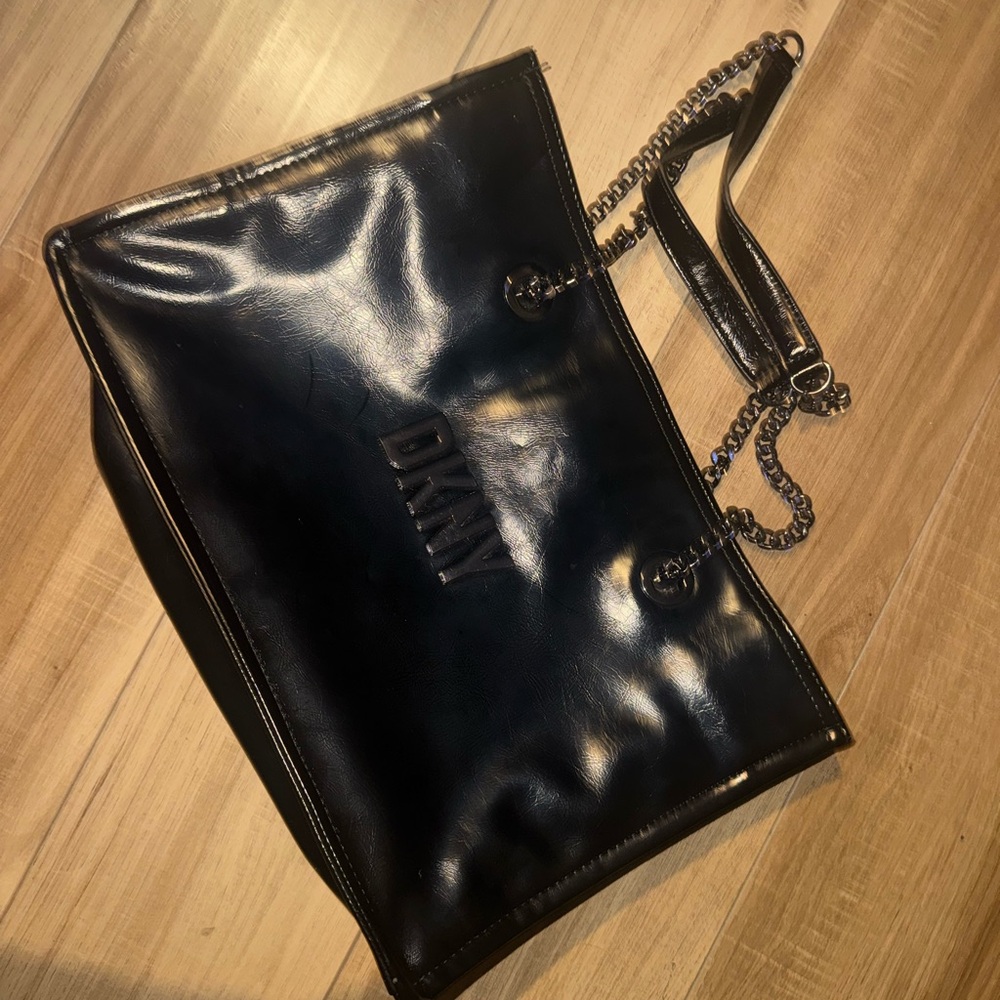 DKNY Sleek Black Chain Tote - Picture 3 of 7